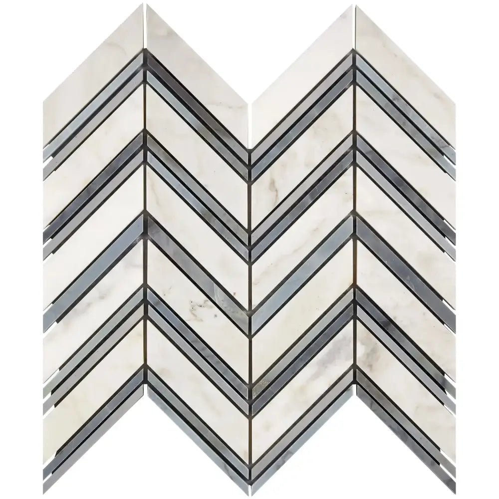 Calacatta Oro (Gold) Select Chevron (LARGE) (w/Blue-Gray) Mosaic Marble Tile-American Stone