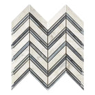 Chevron patterned mosaic tile in Calacatta Gold with Blue-Gray accents, polished or honed