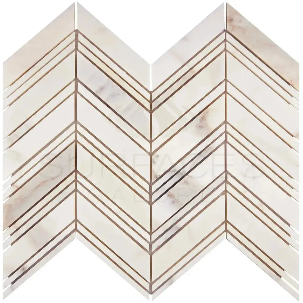 Chevron patterned Calacatta Gold Select Marble tile for luxurious flooring or backsplash