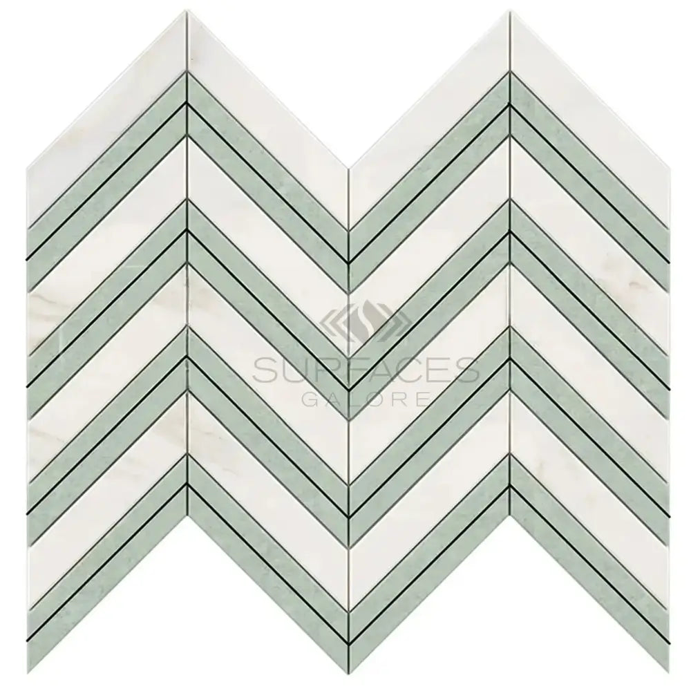 Calacatta Oro (Gold) Select Chevron (LARGE) (w/Ming-Green) Mosaic Marble Tile-American Stone