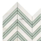 Chevron patterned Calacatta Gold Select Mosaic Marble Tile with Ming-Green accents
