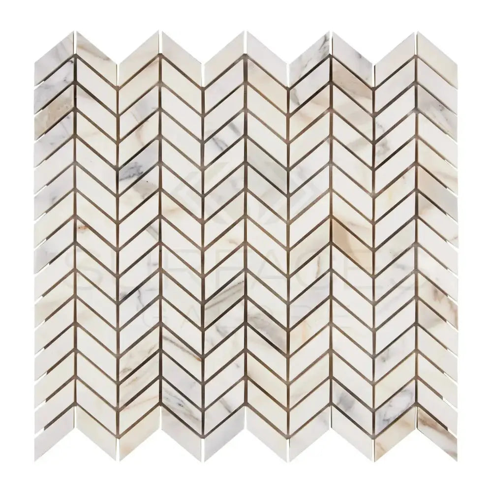 Chevron pattern marble mosaic tile in Calacatta Gold Select Gold Mini Polished or Honed finish
