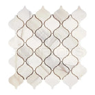 Arabesque marble tile mosaic featuring Calacatta Gold Select Gold Lantern finish