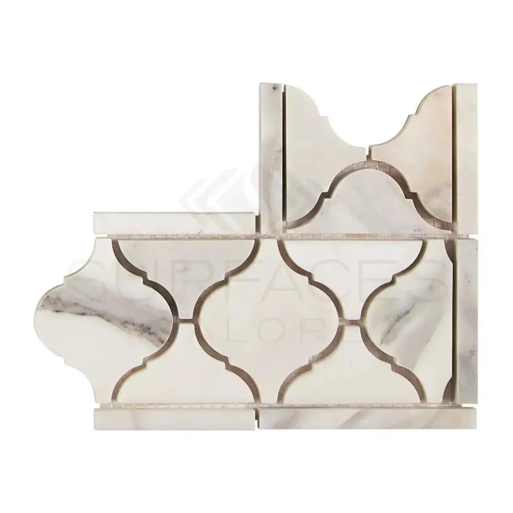 Arabesque marble mosaic tile from Calacatta Gold Select Gold Lantern border series