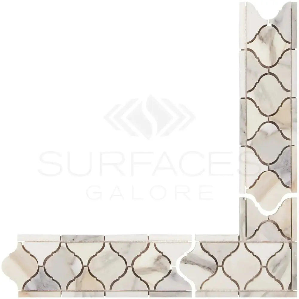 Arabesque marble mosaic tile border from Calacatta Gold Select Gold Lantern luxury collection