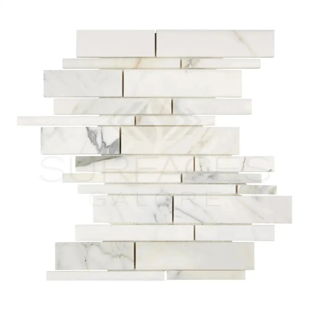 White marble mosaic tile from Calacatta Gold Select Gold Manhattan collection