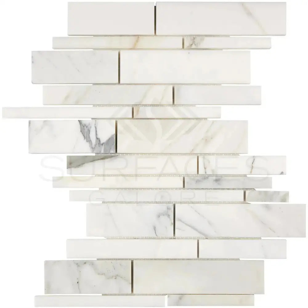 White marble mosaic tile from Calacatta Gold Select Gold Manhattan collection