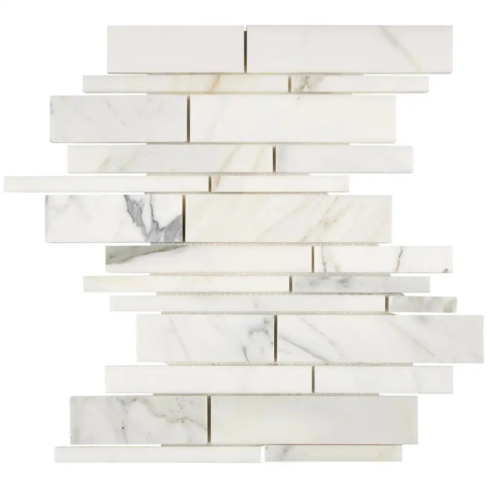 White marble mosaic tile from Calacatta Gold Select Gold Manhattan collection