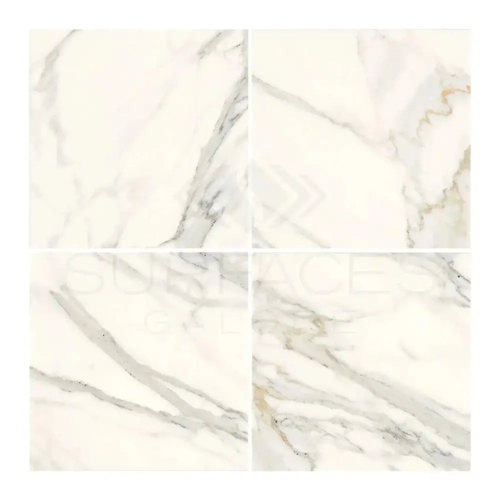Four Calacatta Gold marble-patterned tiles in polished or honed finish for elegant flooring