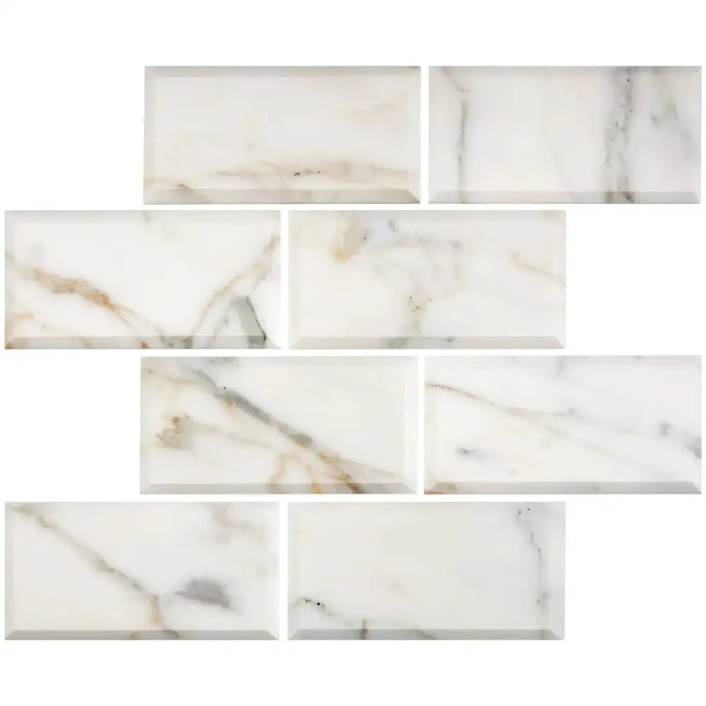 White marble-patterned tiles from Calacatta Gold Select Marble collection