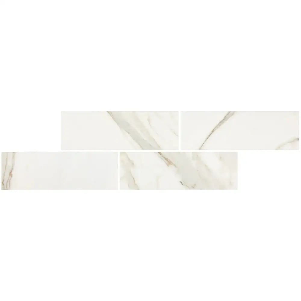 Rectangular Calacatta Gold Select marble tiles with gold veining and polished finish