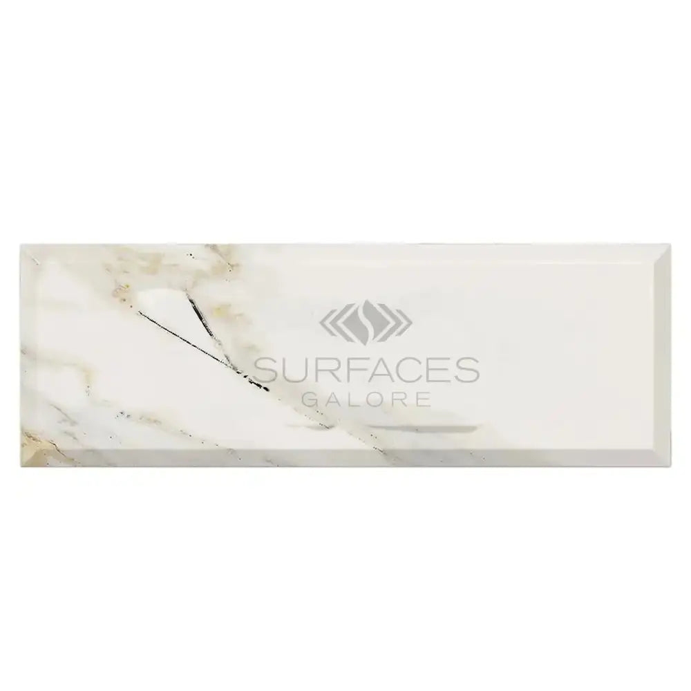 Rectangular Calacatta Gold Select Marble Tile with deep-beveled edges and polished finish