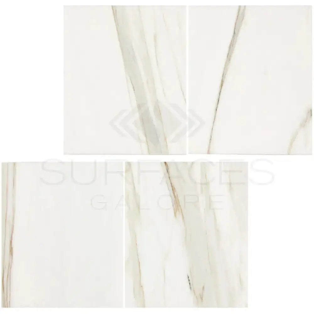 White marble-patterned Calacatta Gold Select Gold Marble 4x12 tiles for elegant design