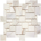 White marble mosaic tile in Calacatta Gold Select Mini-Versailles Pattern for elegant interiors
