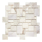 Marble mosaic tile sheet featuring Calacatta Gold Select Mini-Versailles pattern