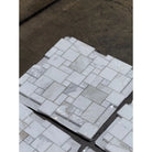 White marble mosaic tiles in Calacatta Gold Select Mini-Versailles pattern, polished or honed