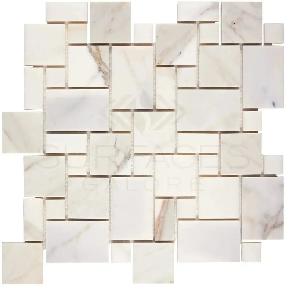 White marble mosaic tile in Calacatta Gold Select Mini-Versailles pattern polished or honed