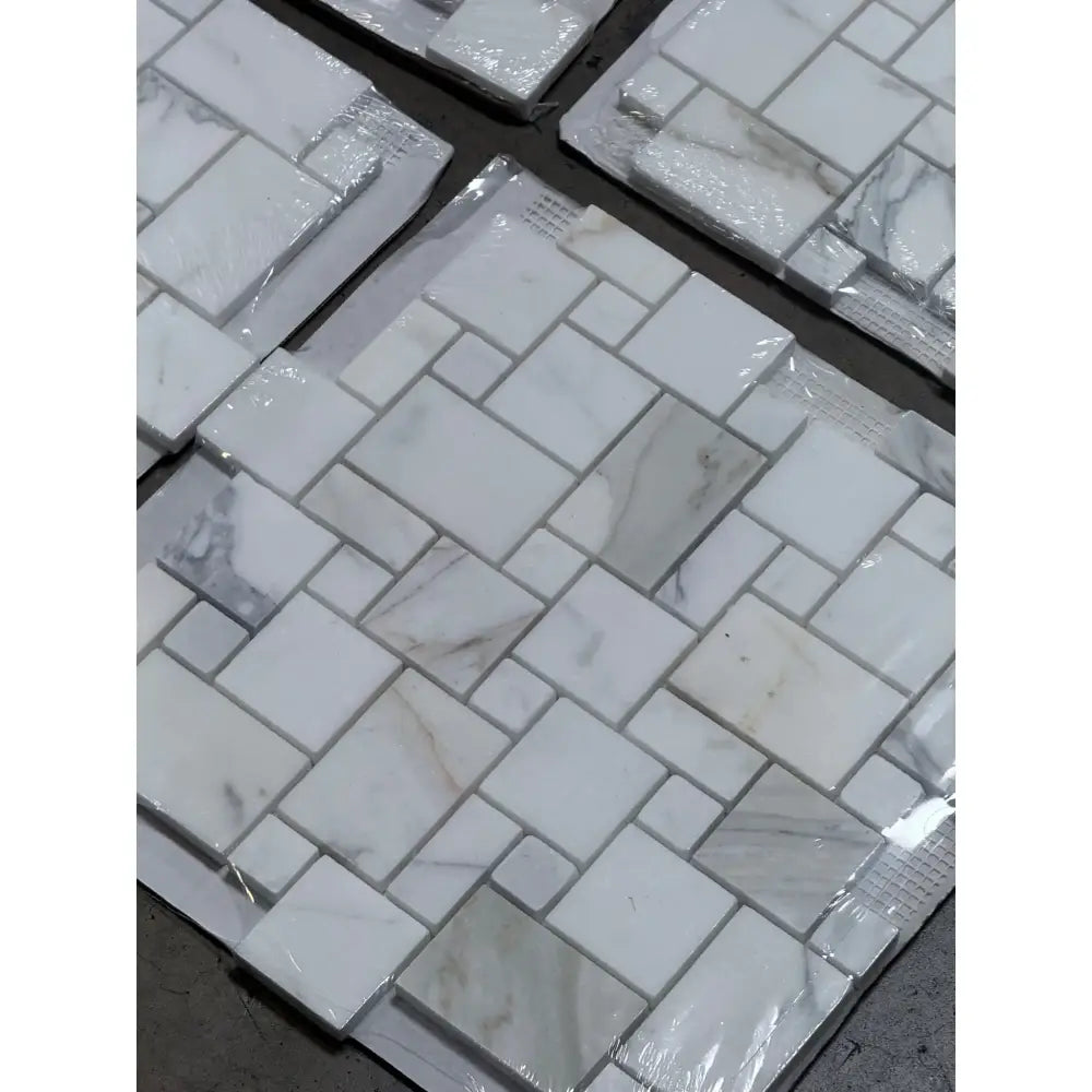 Marble mosaic tile sheets in Calacatta Gold Select Mini-Versailles Pattern polished or honed