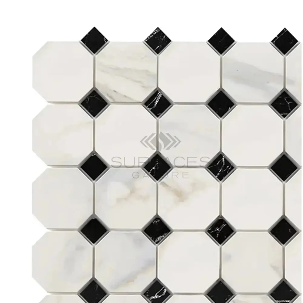 Calacatta Oro (Gold) Select Octagon (w/Black) Mosaic Marble Tile-American Stone