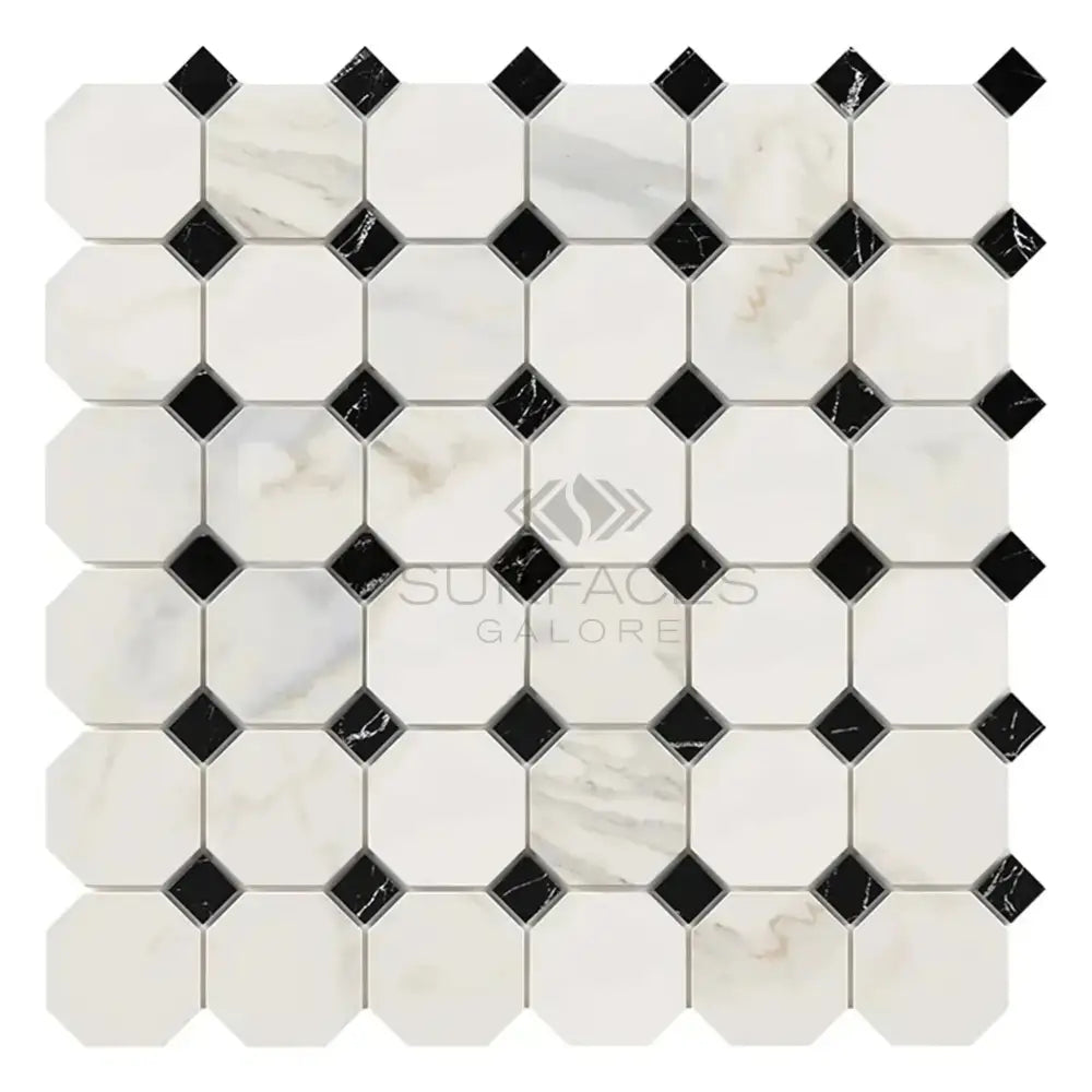 Calacatta Oro (Gold) Select Octagon (w/Black) Mosaic Marble Tile-American Stone