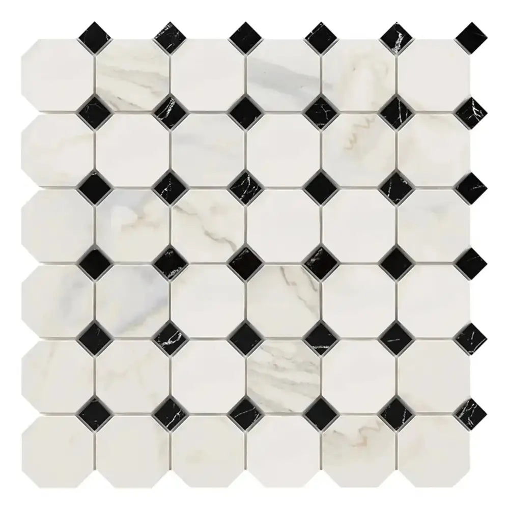 Calacatta Oro (Gold) Select Octagon (w/Black) Mosaic Marble Tile-American Stone