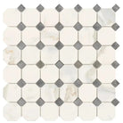 Calacatta Gold Select Gold Octagon and Diamond Mosaic Marble Tile with Blue-Gray Finish
