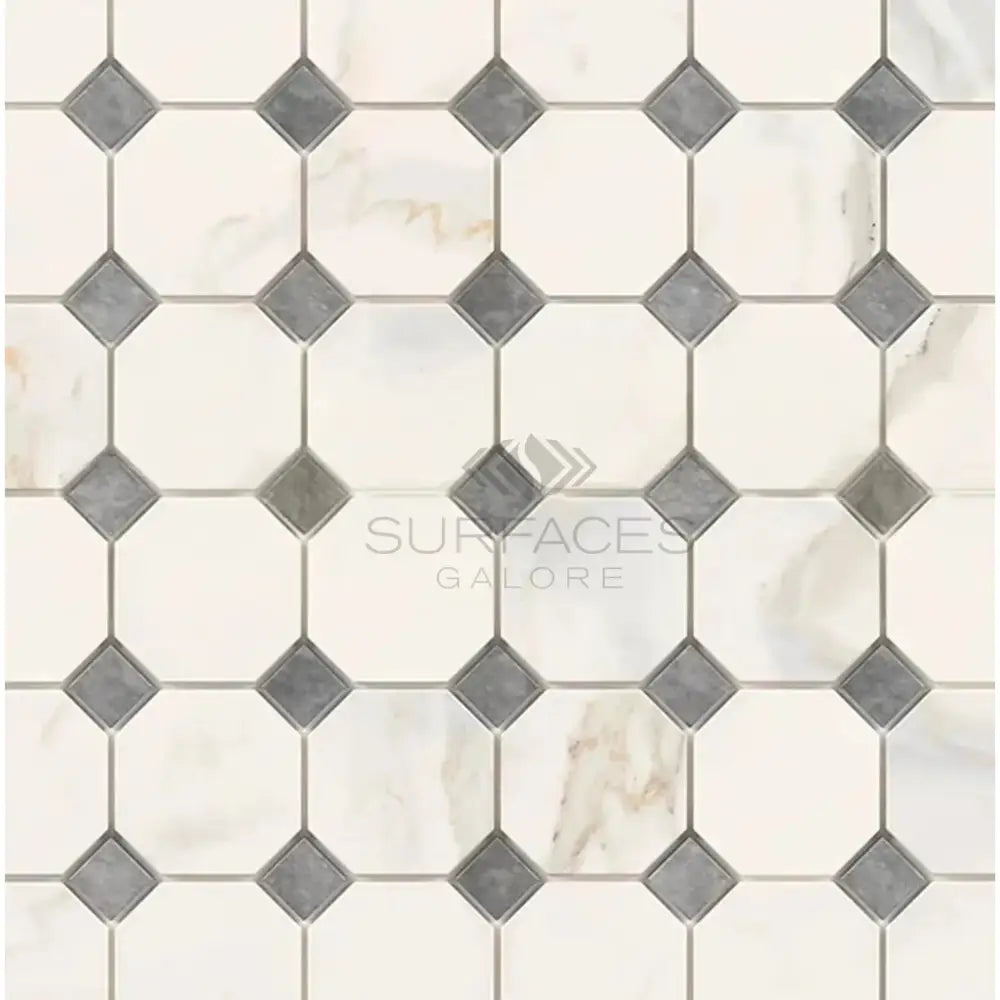 Calacatta Oro (Gold) Select Octagon (w/Blue-Gray) Mosaic Marble Tile-American Stone