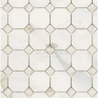White and beige octagon and diamond mosaic marble tile pattern for Calacatta Gold Select