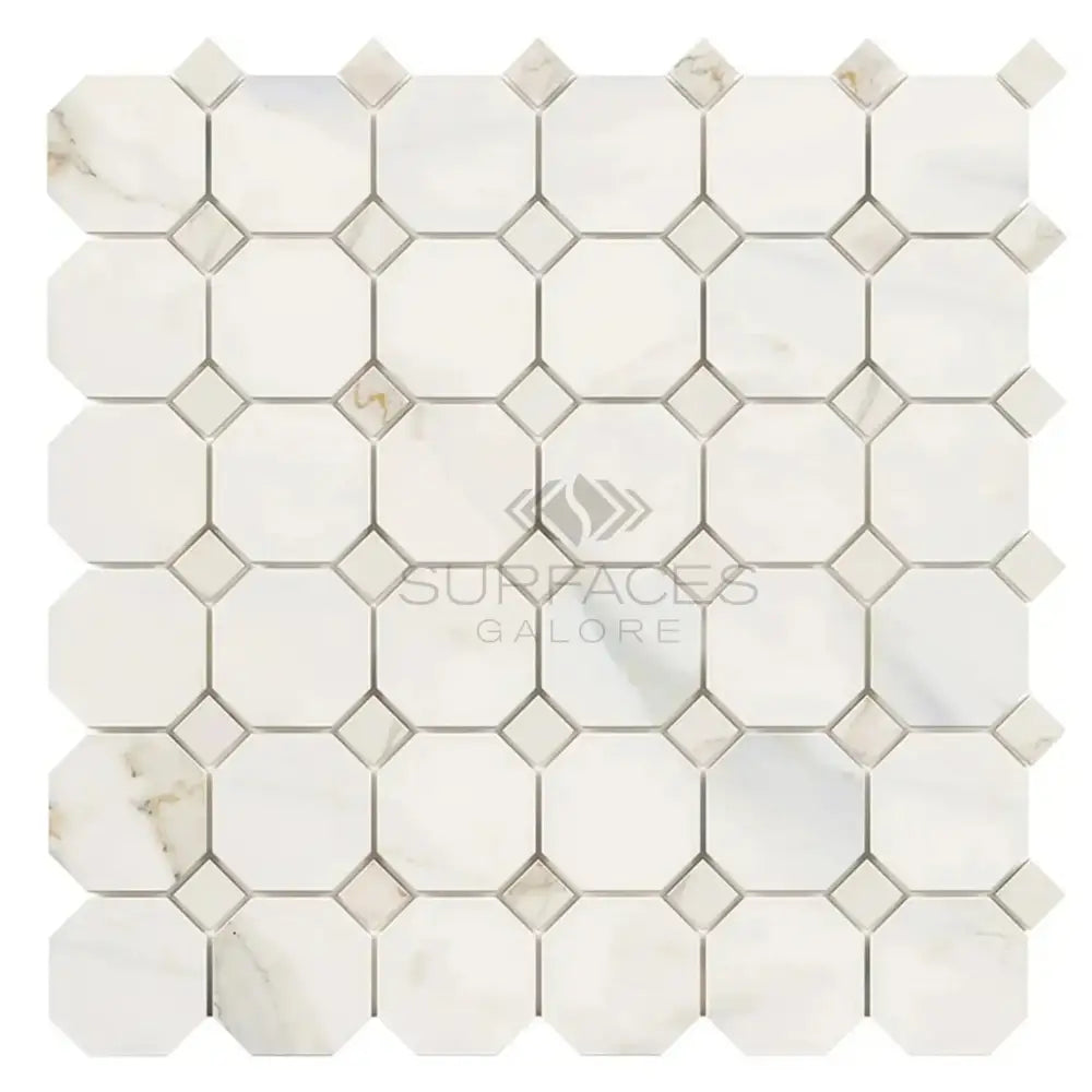 Calacatta Gold Select marble tile with octagon and diamond pattern for elegant flooring