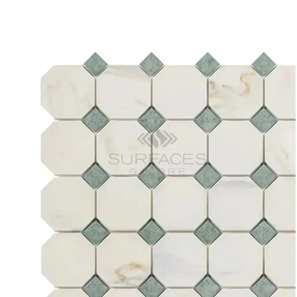 Calacatta Oro (Gold) Select Octagon (w/Ming-Green) Mosaic Marble Tile-American Stone