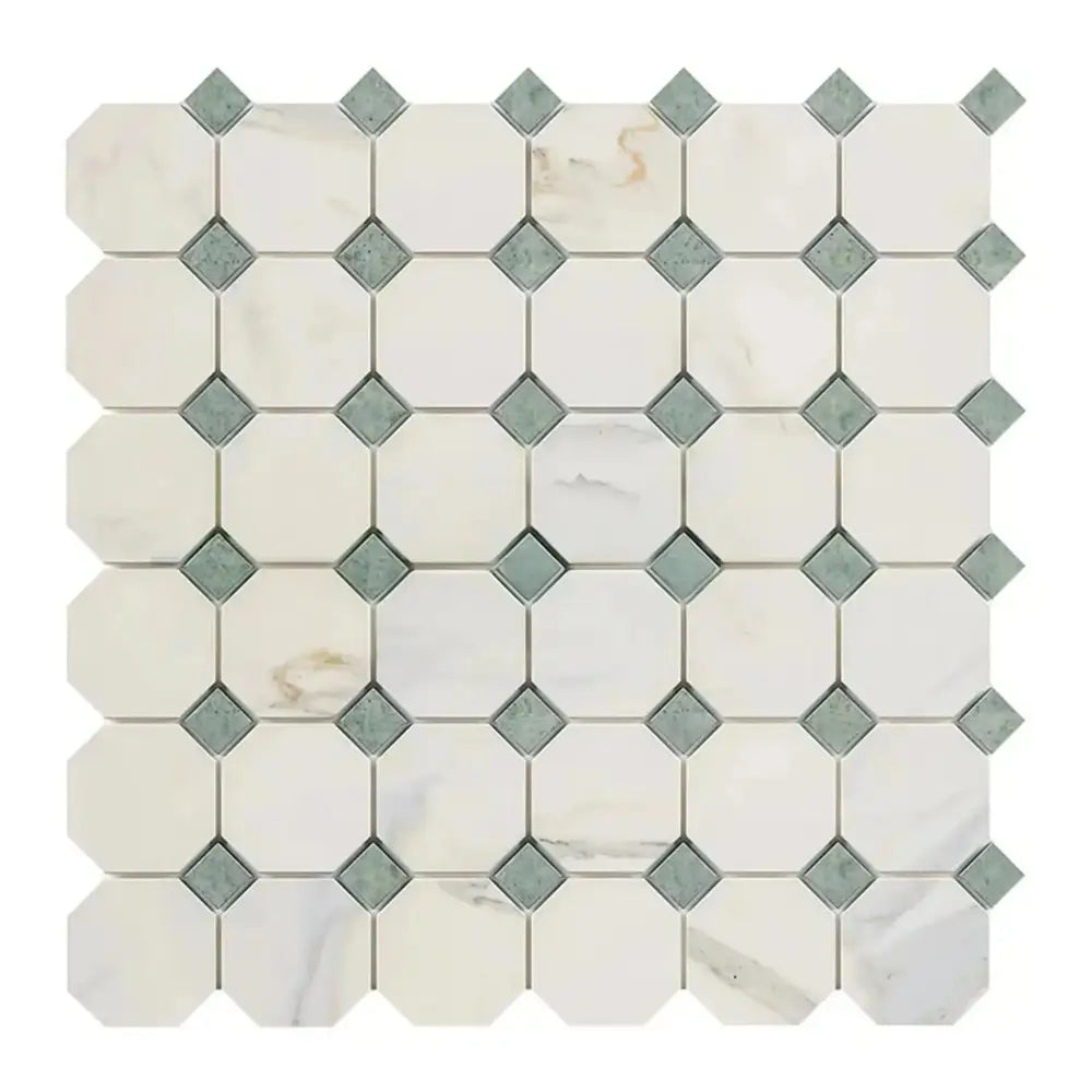 Calacatta Oro (Gold) Select Octagon (w/Ming-Green) Mosaic Marble Tile-American Stone