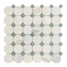 Calacatta Gold Select Gold Octagon Mosaic Marble Tile Sheet with Ming Green accents