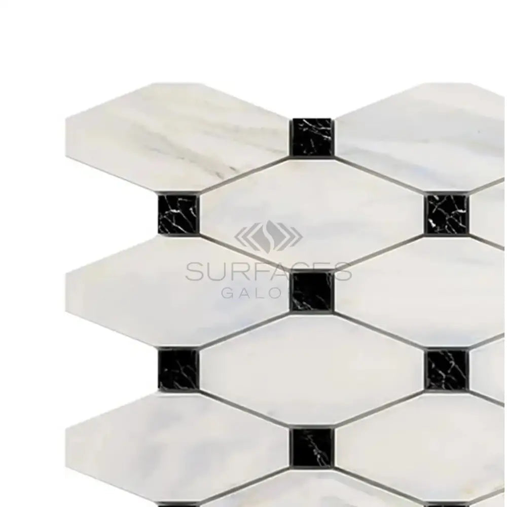 White and black marble mosaic tile for luxurious Calacatta Gold Select Octave design