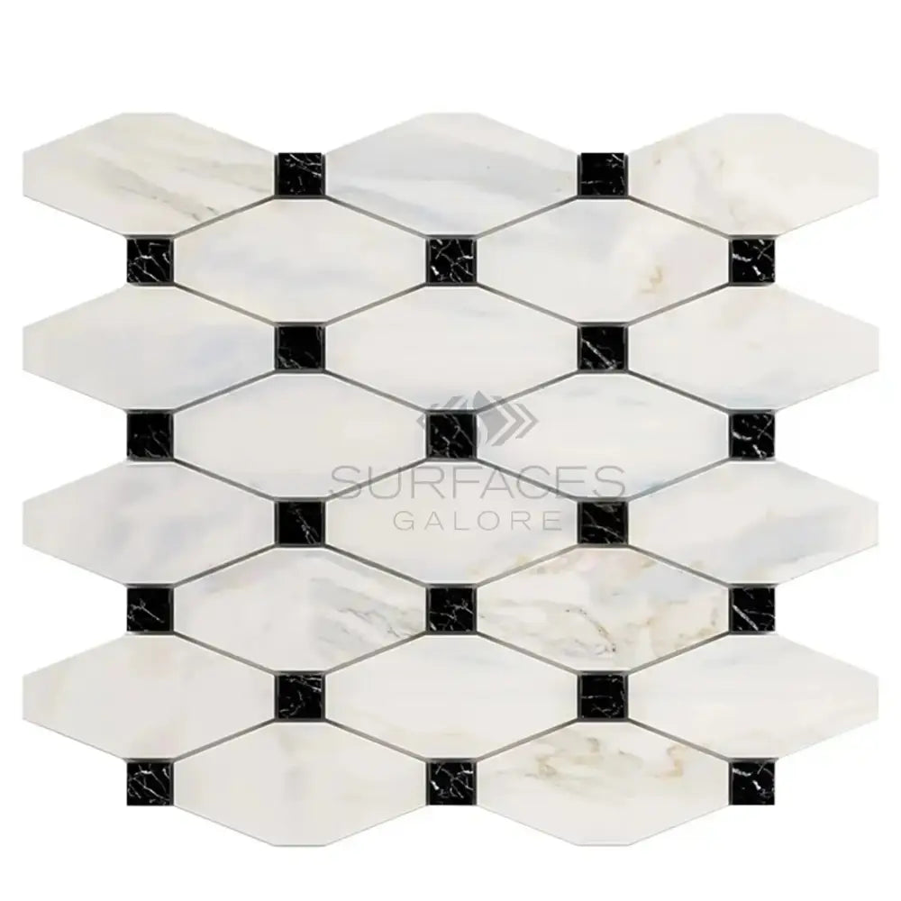 White and black marble mosaic tile from Calacatta Gold Select Gold Octave series