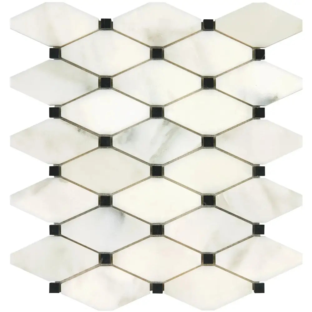 White and black diamond tile mosaic from Calacatta Gold Select Gold Octave marble tile collection