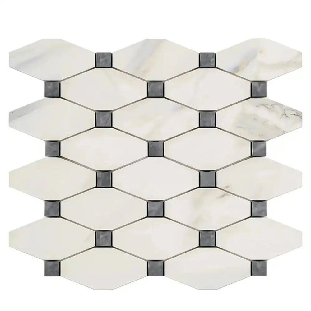 Calacatta Gold Select Gold Octave Mosaic Marble Tile with Blue-Gray accents