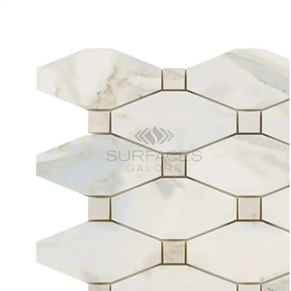 Calacatta Gold Select Marble Mosaic Tile in Long Octagon shape with polished or honed finish