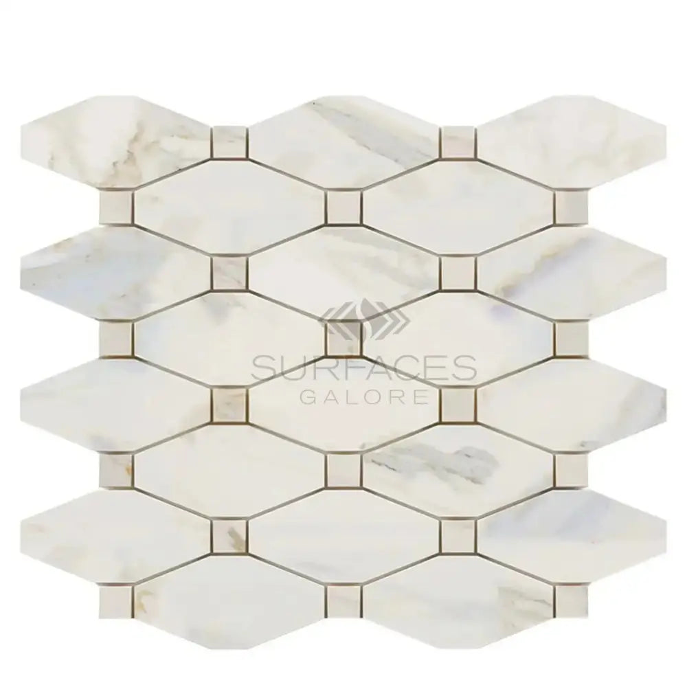 Calacatta Gold Select Marble Mosaic Tile Sheet with Long Octagon Pattern, polished or honed