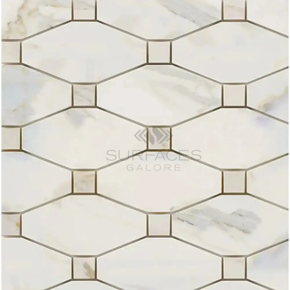 Marble mosaic tile pattern featuring Calacatta Gold Select Gold Octave design