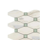 Interlocking Calacatta Gold and Ming-Green marble mosaic tile in long octagon pattern