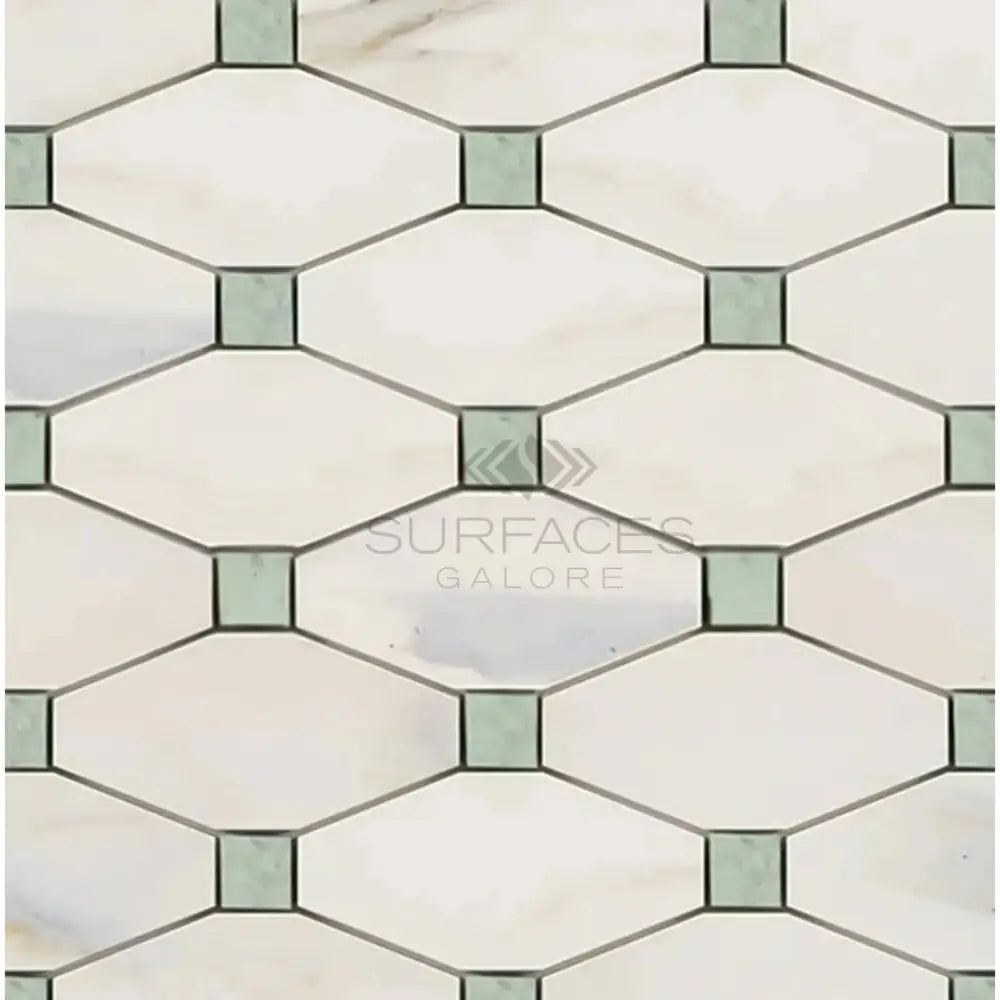 Calacatta Oro (Gold) Select Octave (Long Octagon) (w/Ming-Green) Mosaic Marble Tile-American Stone
