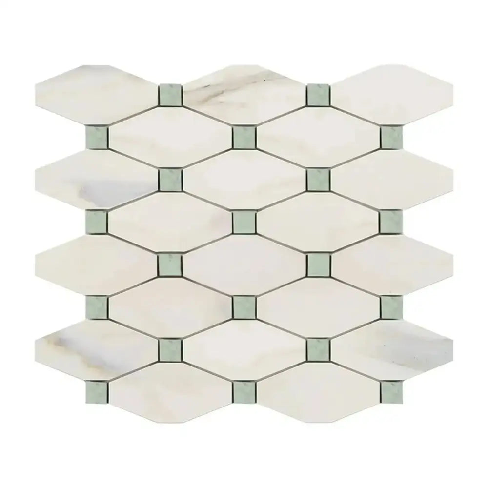 Calacatta Oro (Gold) Select Octave (Long Octagon) (w/Ming-Green) Mosaic Marble Tile-American Stone
