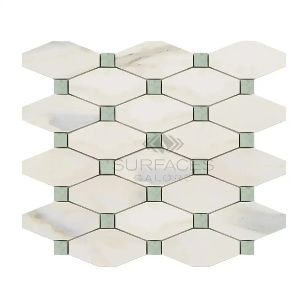 Calacatta Oro (Gold) Select Octave (Long Octagon) (w/Ming-Green) Mosaic Marble Tile-American Stone