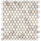 Circular marble mosaic tile sheet featuring Calacatta Gold Select Gold Penny-Round design