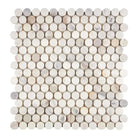 Circular marble mosaic tile sheet featuring Calacatta Gold marble for elegant surfaces