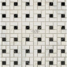 Geometric tile pattern on Calacatta Gold Select Gold Pinwheel Mosaic Marble Tile