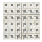 Mosaic tile pattern in Calacatta Gold Select Gold Pinwheel with Blue-Gray accents