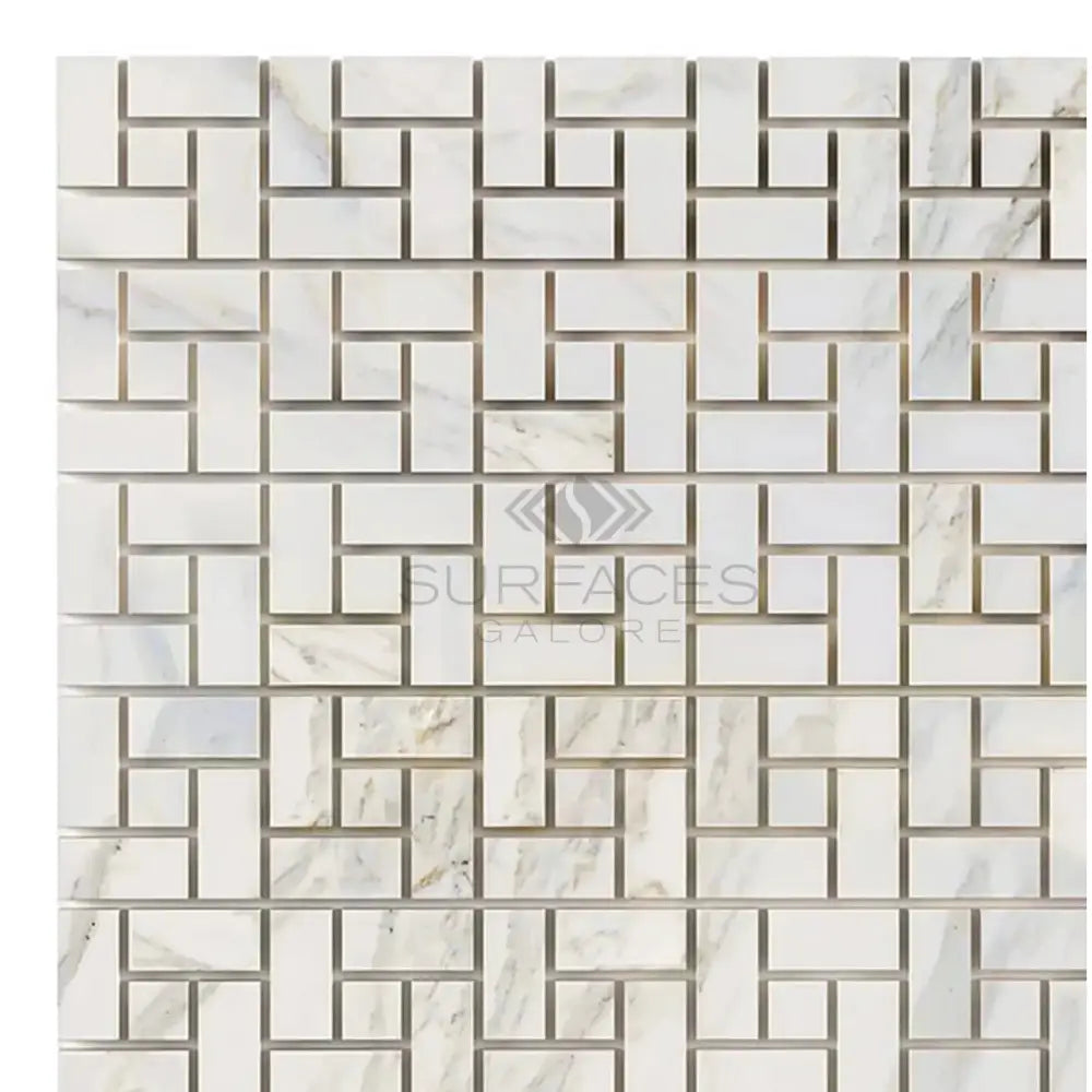 White marble mosaic tile from Calacatta Gold Select Pinwheel collection