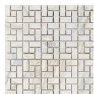 White marble mosaic tile from Calacatta Gold Select Pinwheel collection