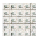 Calacatta Gold Select Gold Pinwheel Mosaic Marble Tile with Ming-Green pattern